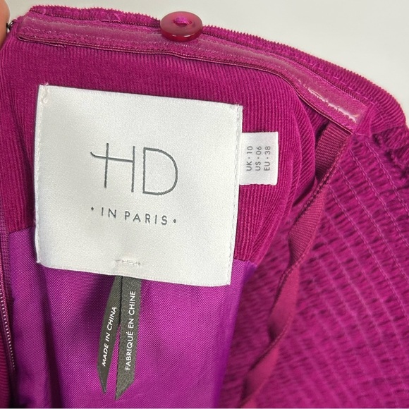 Anthropologie HD in Paris Size 6 Mini Corduroy Dress Purple Magenta Strapless - Picture 15 of 16